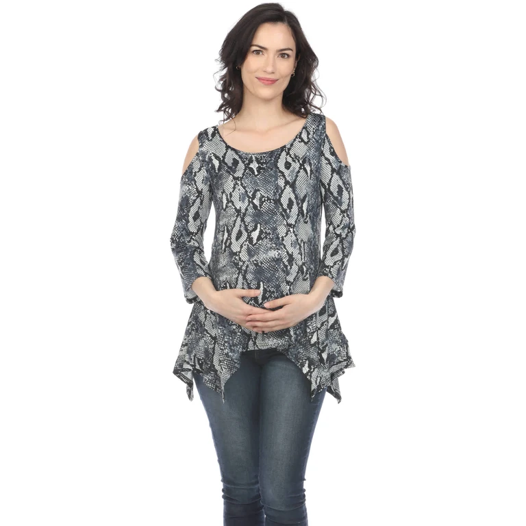 Maternity Snake Print Cold Shoulder Tunic