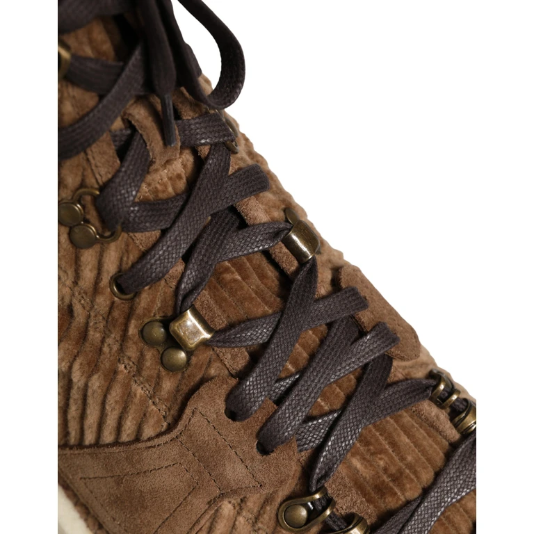 Dolce & Gabbana Brown Corduroy High Top Oxford Boots Cotton Calf Leather - Men