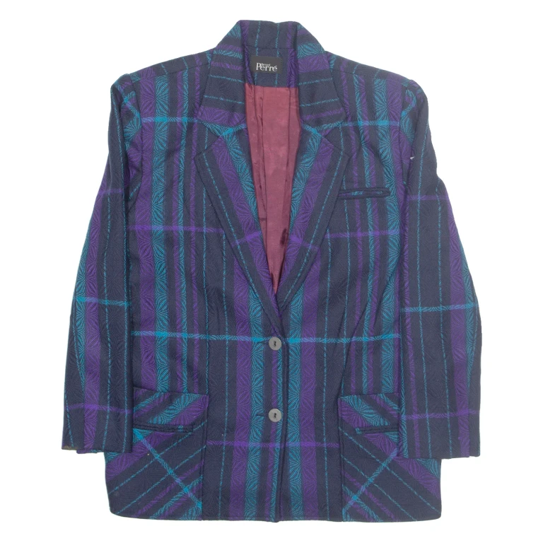 BERNARD PIERRE Womens Blazer Jacket Blue Wool Striped S
