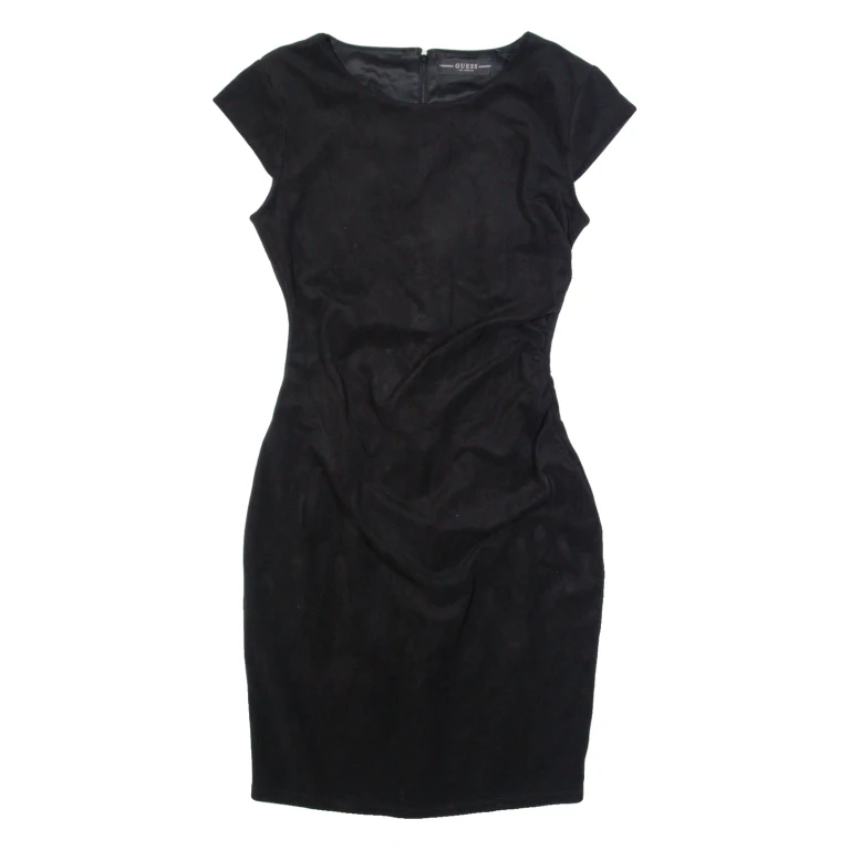 GUESS Suede Feel Womens Bodycon Dress Black Short Sleeve Knee Length UK 6