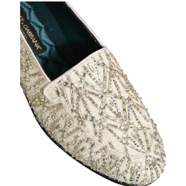 Dolce & Gabbana White Velvet Embroidered Dress Loafers Shoes Leather - Men