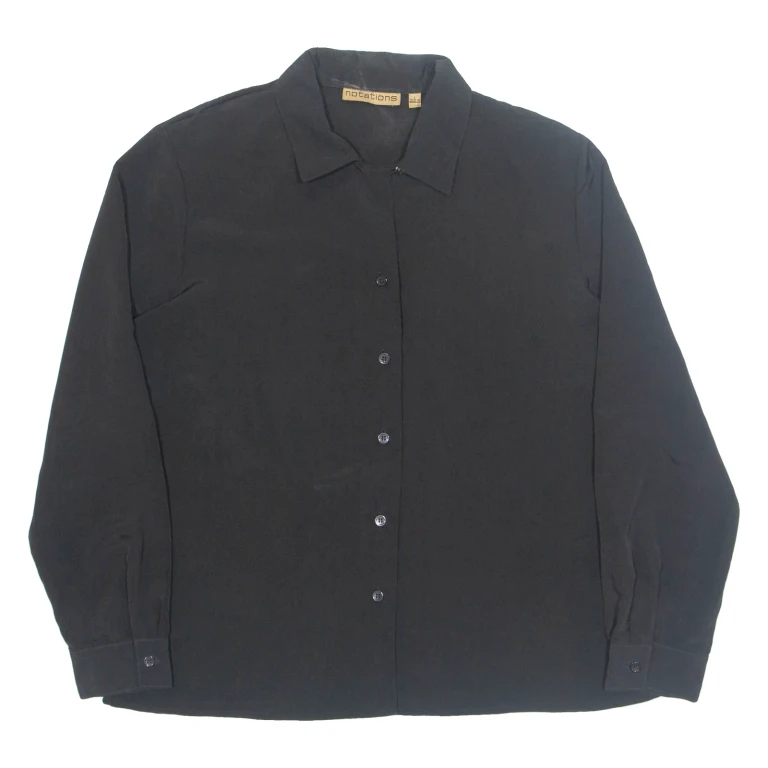 NOTATIONS Womens Shirt Black Collared Long Sleeve L