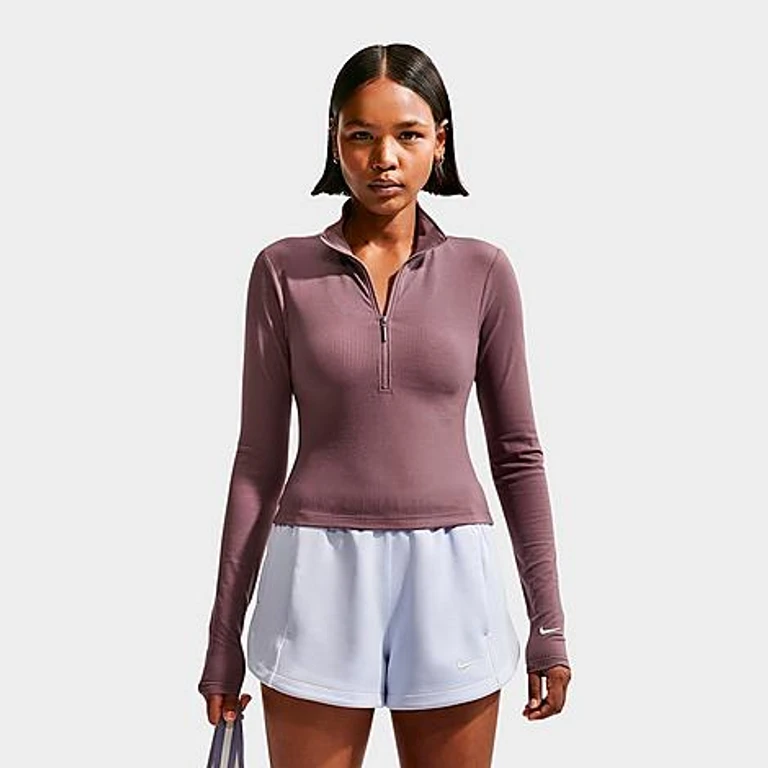 Nike Women's Sportswear Chill Knit Quarter-Zip Long-Sleeve Ribbed Top in Tattoo/Sail Size: XS