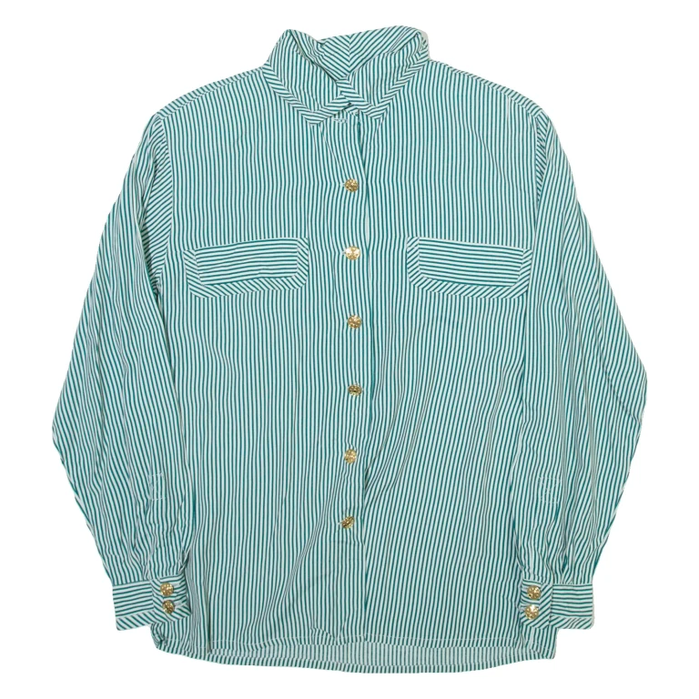 Womens Printed Shirt Green Collared Long Sleeve Striped M
