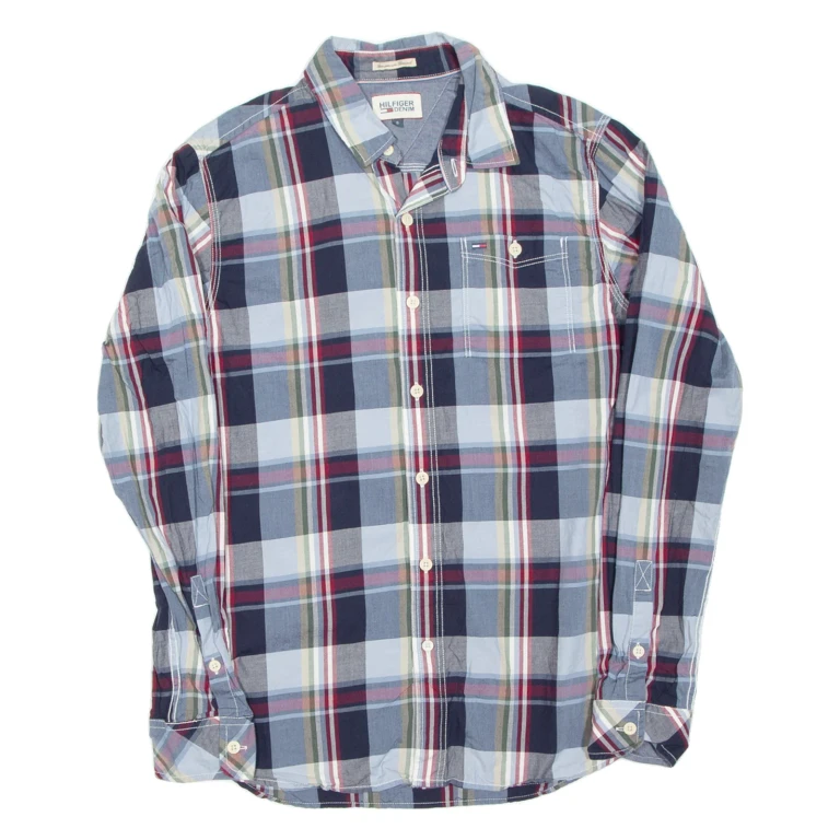 HILFIGER DENIM Mens Shirt Blue Check Long Sleeve S