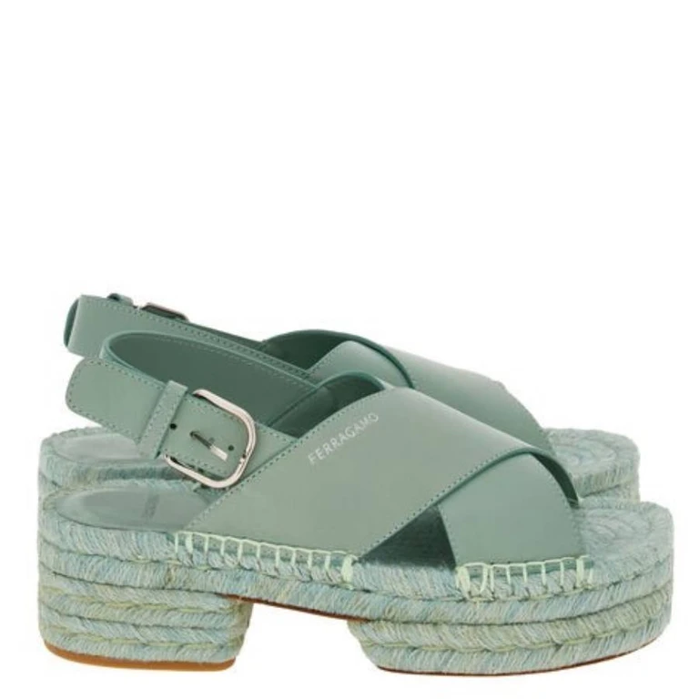 Leather Platform Espadrille Sandals, Size 7 C (01G612 769565)