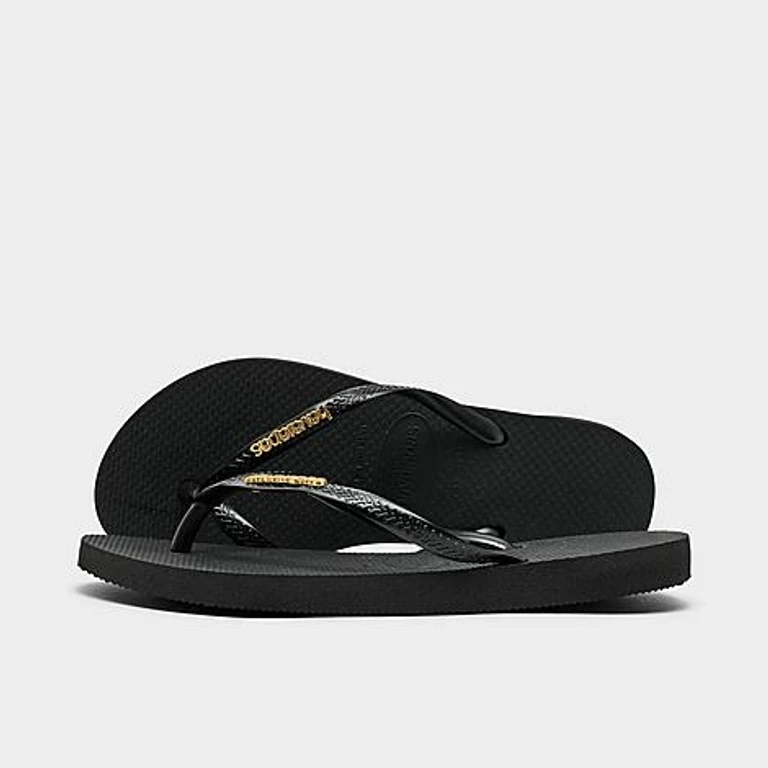Havaianas Women's Slim Metallic Logo Flip-Flop Sandals in Black/Golden Size: 6.0