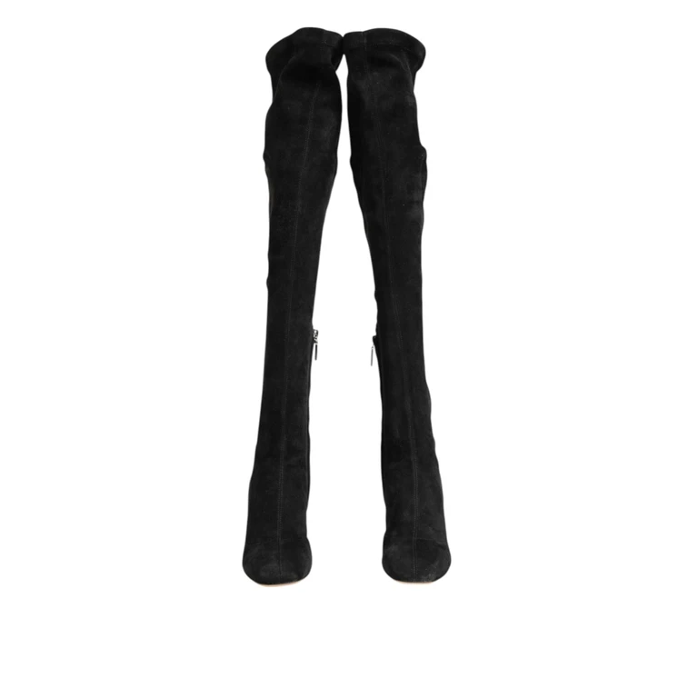 Dolce & Gabbana Black Suede Leather Knee High Boots Shoes Lamb - Women