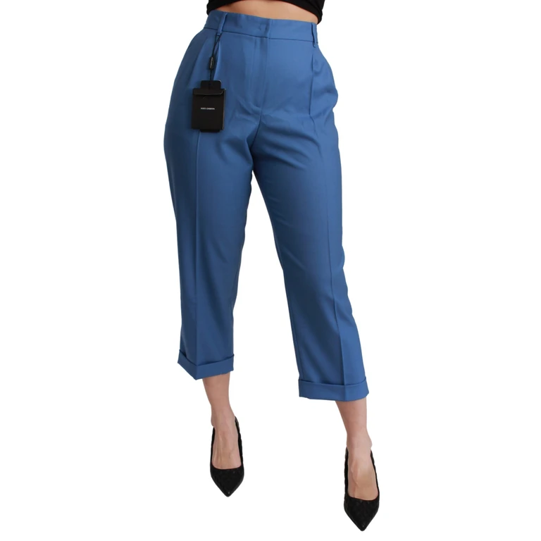 Dolce & Gabbana Blue Pleated Wool Cuffed Cropped Trouser Pants Virgin Elastane - Women
