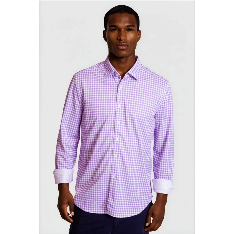 Mauro Long Sleeve Check Tech Shirt - Lavender