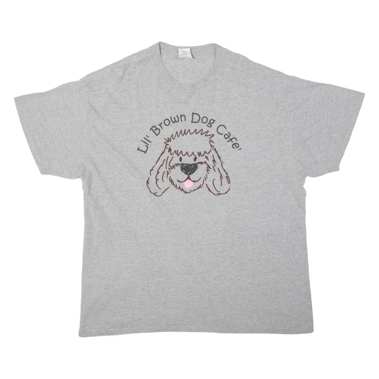GILDAN Lil' Brown Dog Cafe Mens T-Shirt Grey XL