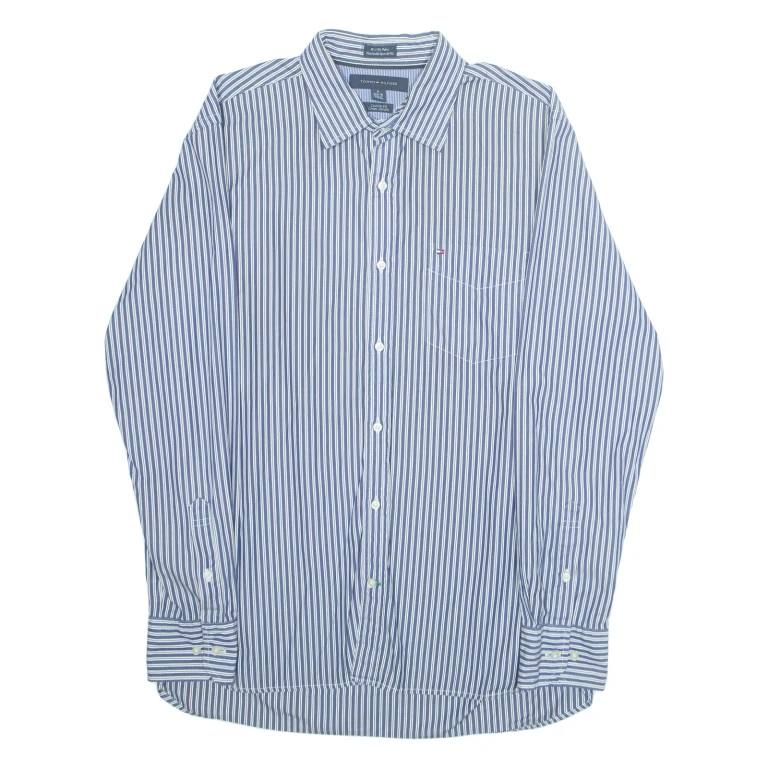 TOMMY HILFIGER Custom Fit Mens Shirt Blue Striped Long Sleeve M (WW3-231024-10981)