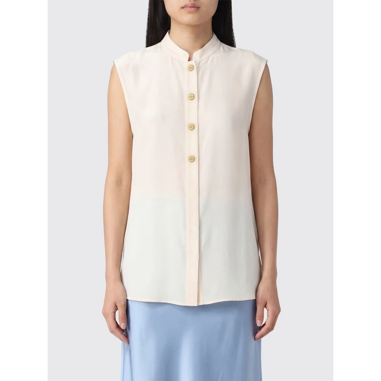 Sleeveless Slim Fit Silk Shirt with Mandarin Collar (ABYDOS0313)