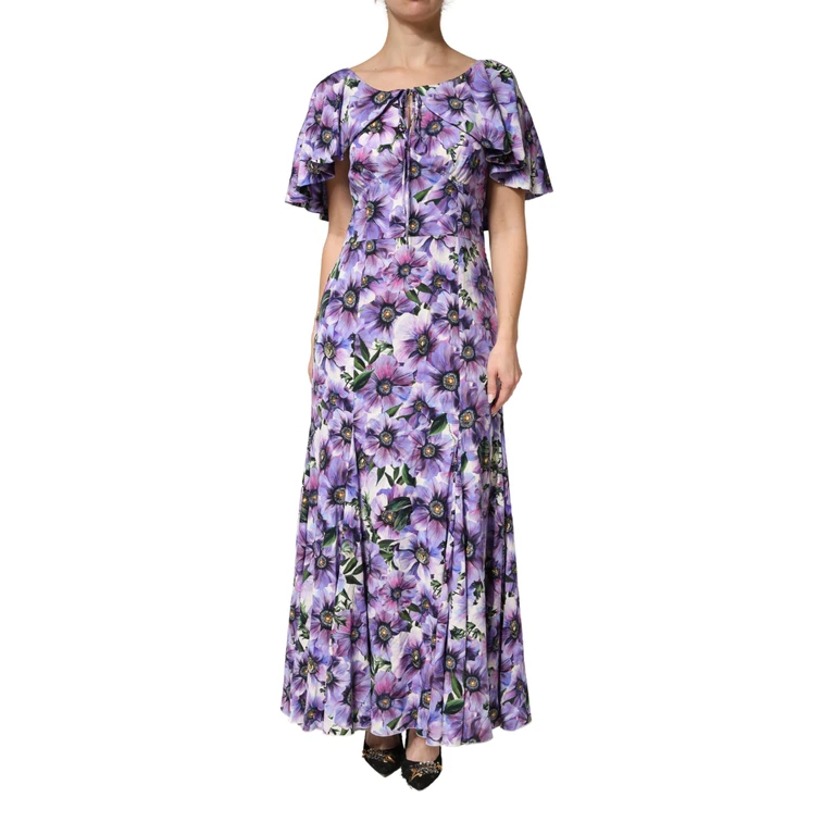 Dolce & Gabbana Purple Floral Silk Stretch Elegant Gown Dress - Women