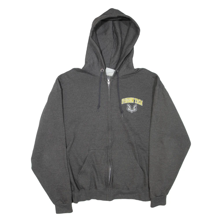 CHAMPION Oregon Tech Mens Grey Hoodie Full Zip USA L