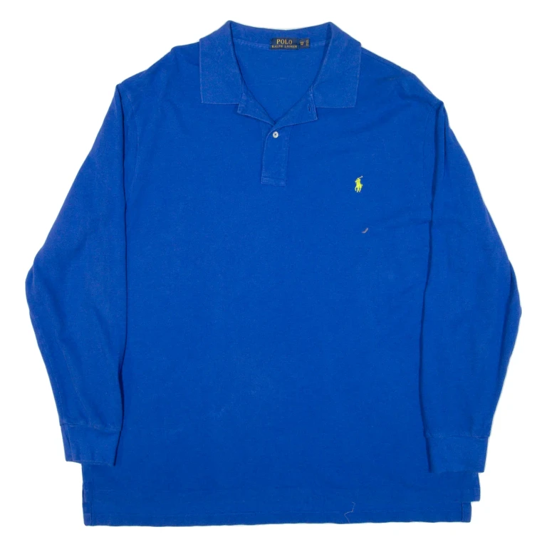 POLO RALPH LAUREN Big Mens Polo Shirt Blue Long Sleeve 2XL