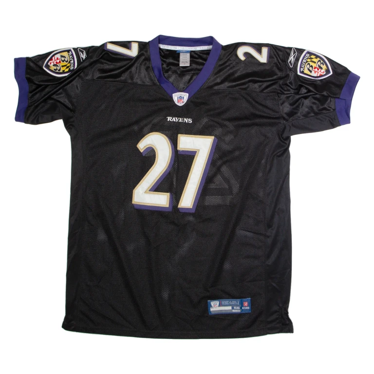 REEBOK Baltimore Ravens Alternate #27 Rice Mens Jersey Black USA V-Neck 2XL