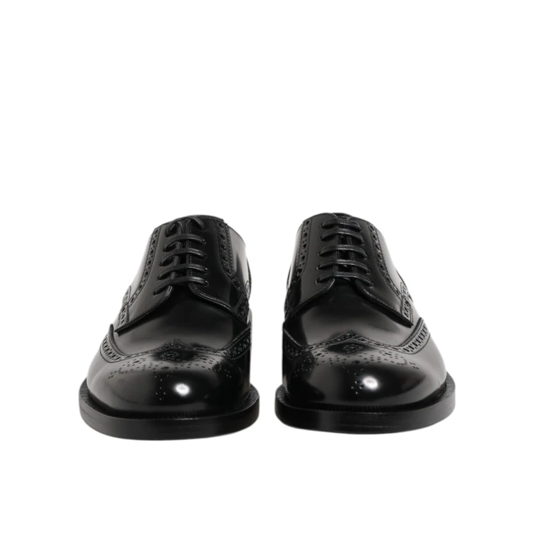 Dolce & Gabbana Black Leather Derby Wingtip Formal Shoes Calfskin - Men