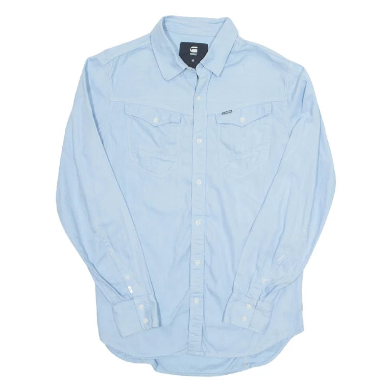 G-STAR RAW Mens Plain Shirt Blue Long Sleeve M