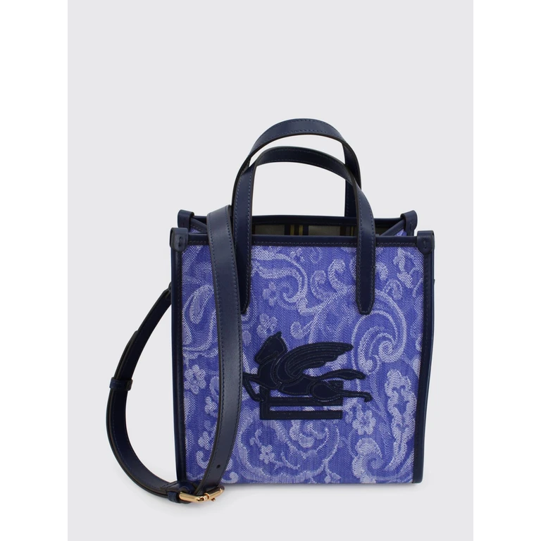 Paisley Print Cotton Handbag with Leather Details (WP1D0021AQ190S9880)