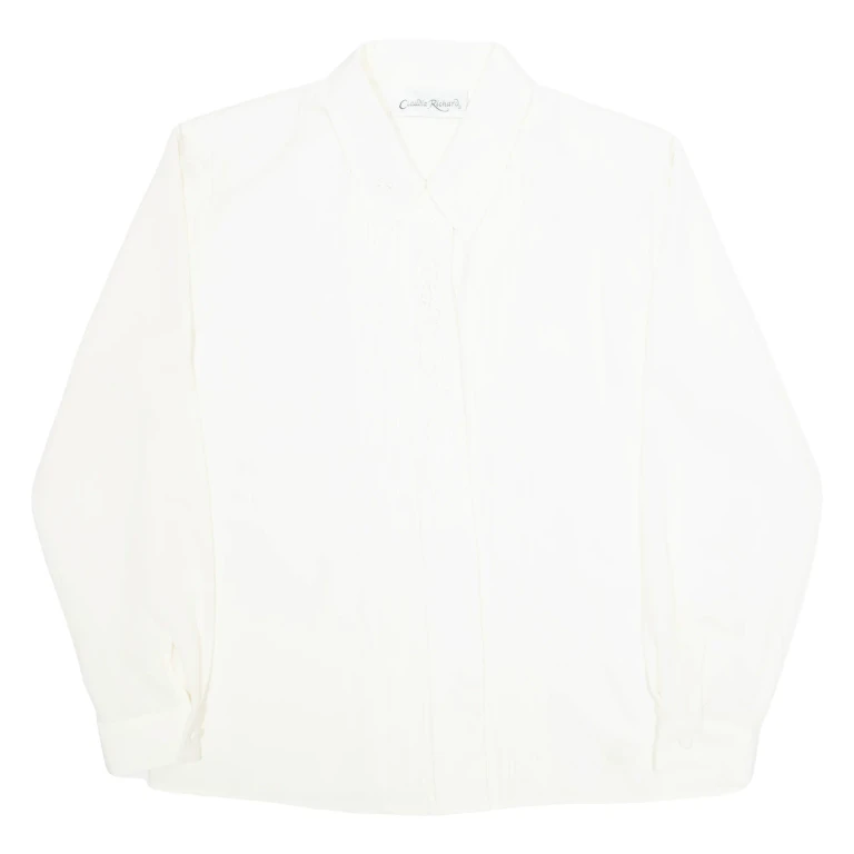 CLAUDIA RICHARD Womens Blouse Shirt Cream Collared Long Sleeve 90s L
