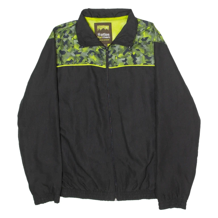 ATLAS Mens Track Jacket Black Crazy Pattern M