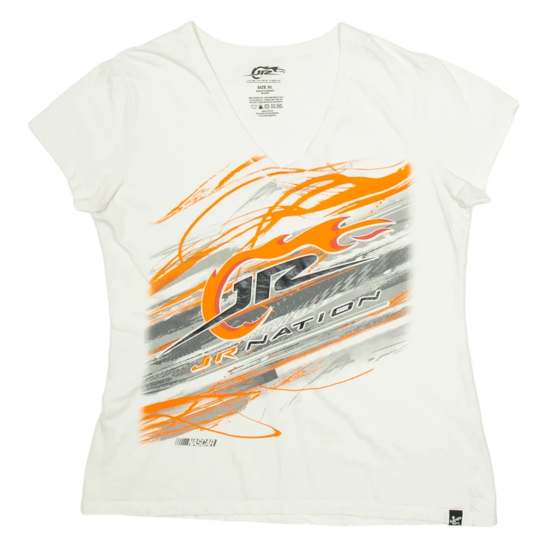 JR NATION Nascar Womens T-Shirt White USA V-Neck XL