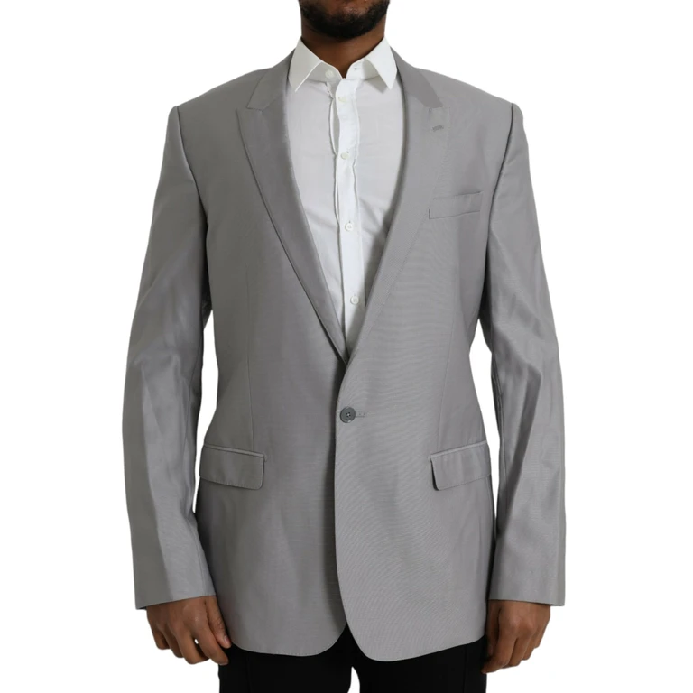 Dolce & Gabbana Gray Wool Peak Single Breasted Coat Blazer Virgin Silk Clothing - Men