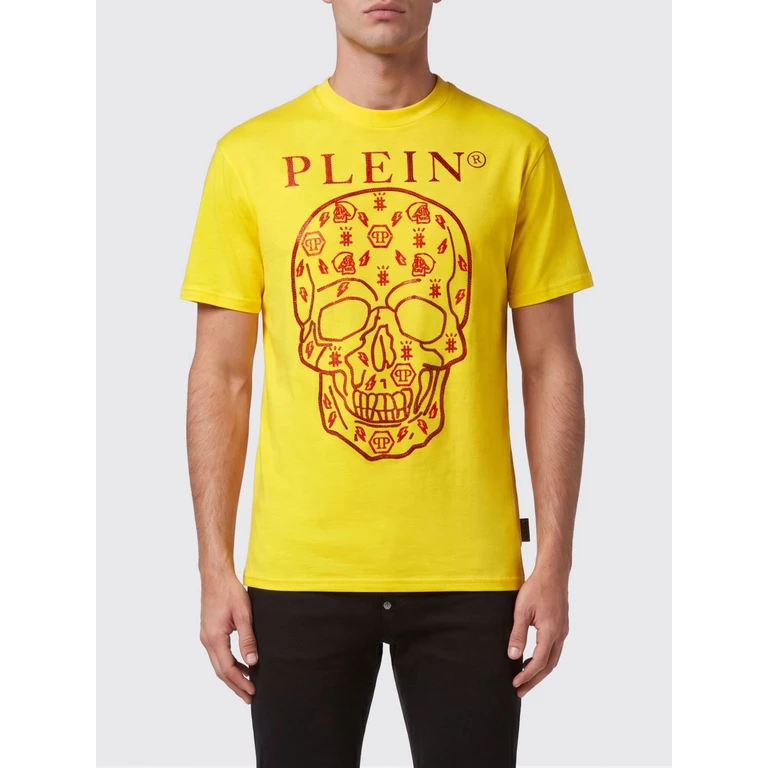 Crew-Neck Cotton T-Shirt with Skull and Logo Print (FABCMTK5645PJY002N09)