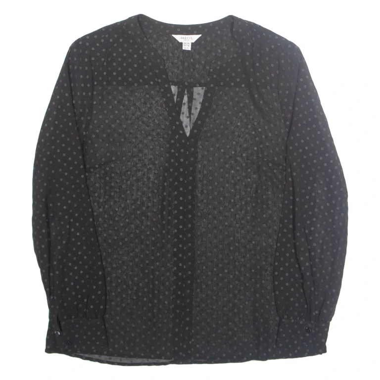 PRECIS Womens Printed Blouse Black V-Neck Long Sleeve Spotted S