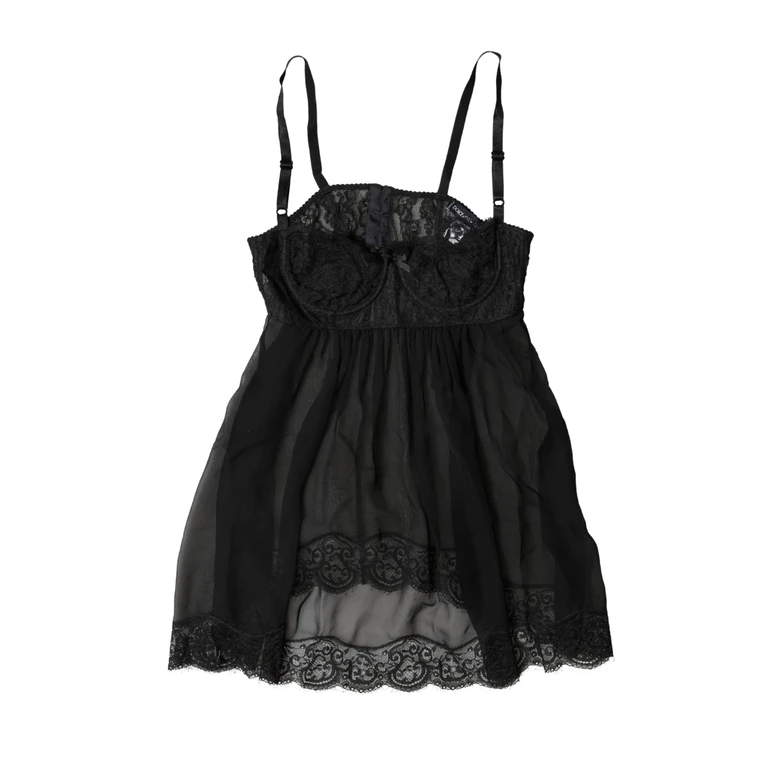 Dolce & Gabbana Black Silk Floral Lace Lingerie Top Underwear Cotton Nylon Rayon - Women