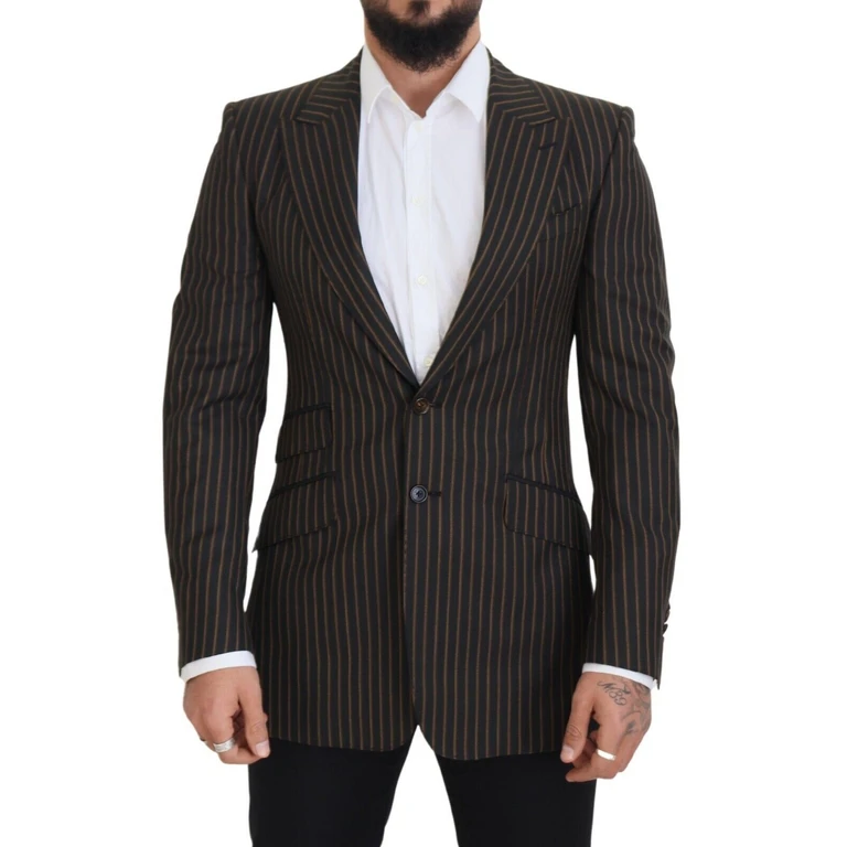 Dolce & Gabbana Black Brown Stripes Single Breasted Blazer And Virgin Wool Clothing - Men