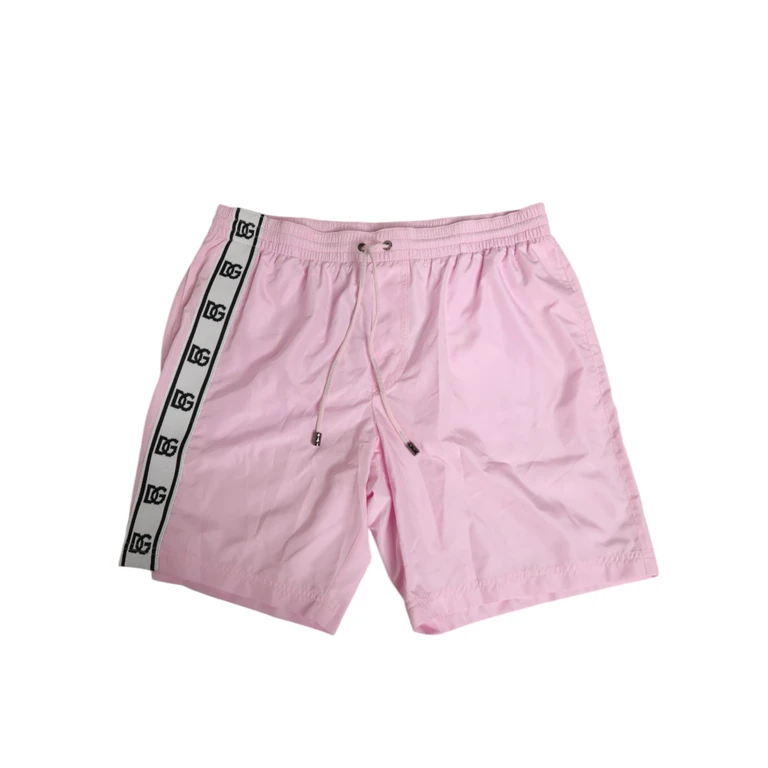 Pink Nylon Logo Side Stripe Beachwear Men Swimwear Clothing - Men