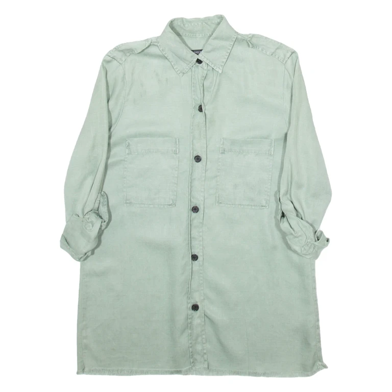 ZARA Womens Shirt Green Collared 3/4 Sleeve S