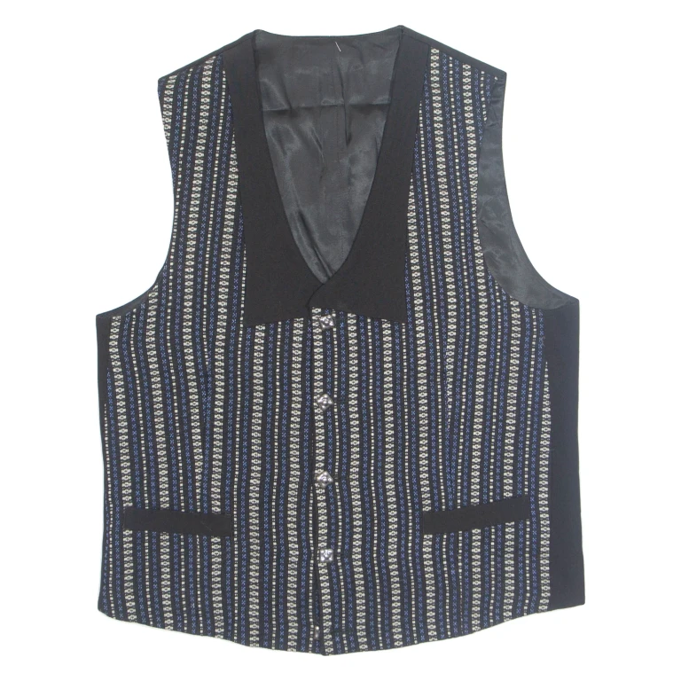Womens Printed Waistcoat Black V-Neck Sleeveless Striped XL