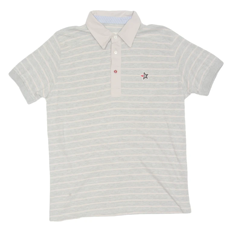 EL DON Mens Polo Shirt Grey Striped L