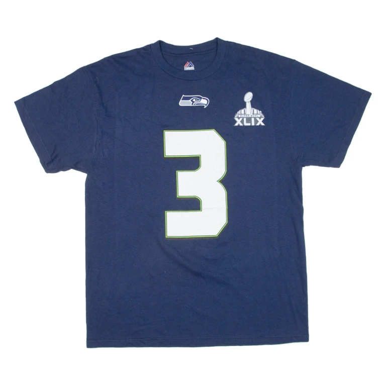 MAJESTIC Super Bowl XlIx Mens T-Shirt Blue USA L