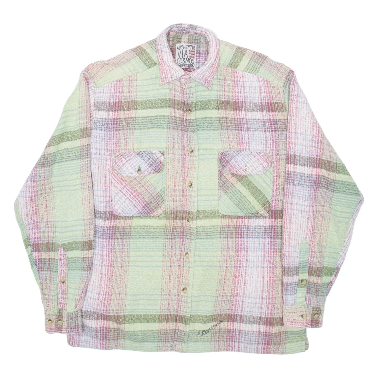 WORLD TRIBU Mens Shirt Green Check Long Sleeve L