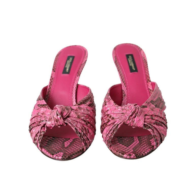 Dolce & Gabbana Pink Exotic Leather Kitten Heels Slides Shoes Python - Women