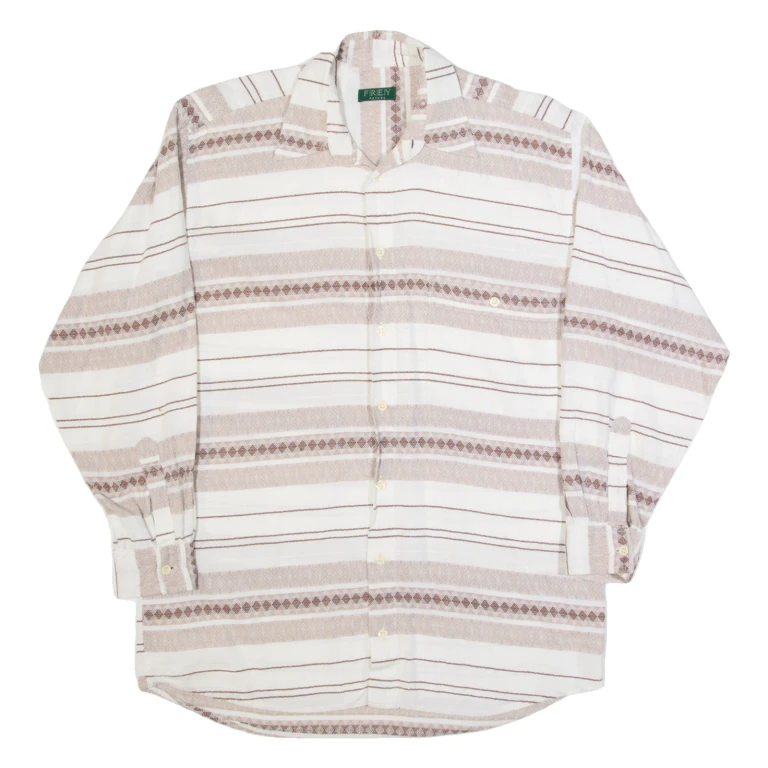 FREY Mens Shirt Beige 90s Fair Isle Long Sleeve M