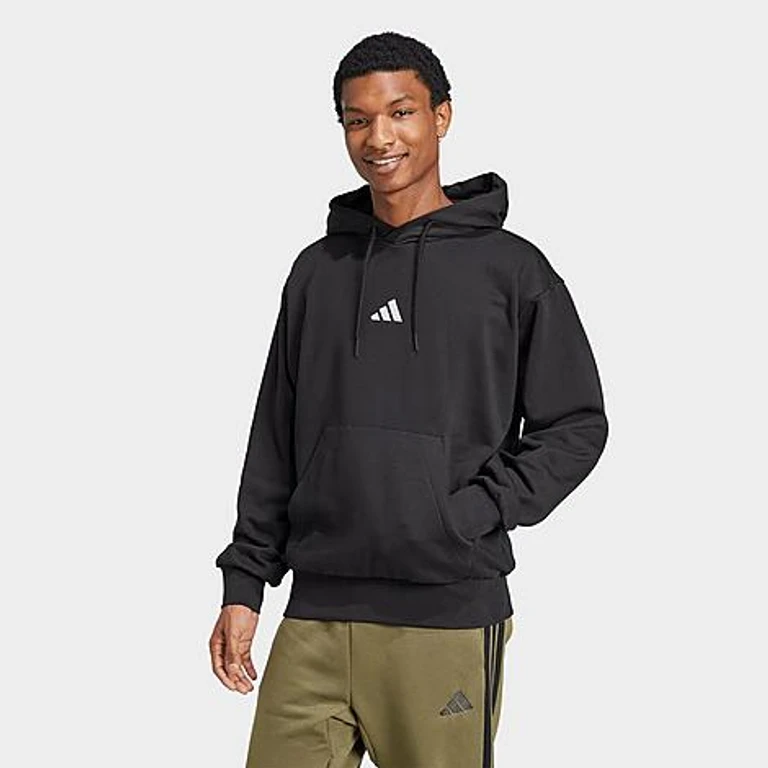 adidas Men's Essentials Feelcozy Fleece Pullover Hoodie in Black/White Size: Small