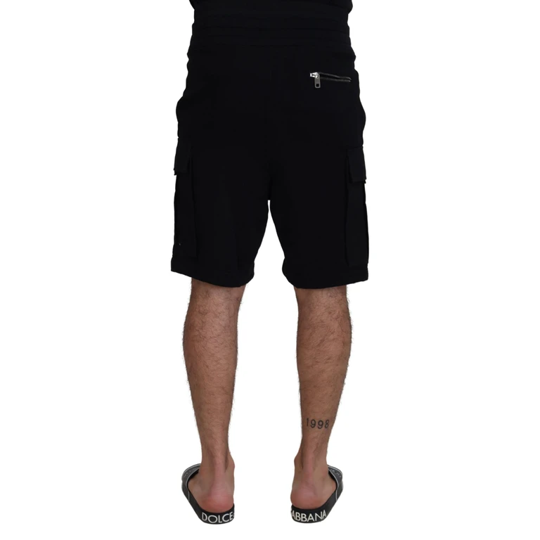 Black Cotton Bermuda Cargo Shorts - Men