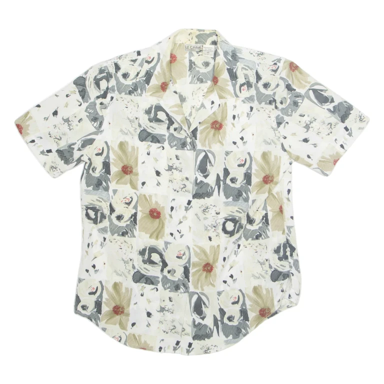 LE CAVIAR Womens Printed Blouse Cream Collared Floral M