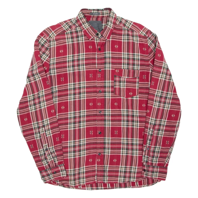 H&M Mens Shirt Red Check Long Sleeve M