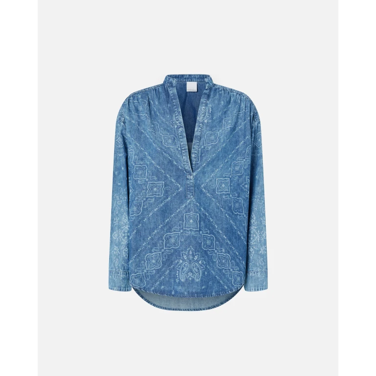 Pinko - Blouse à col V en denim avec imprimé bandana - 36