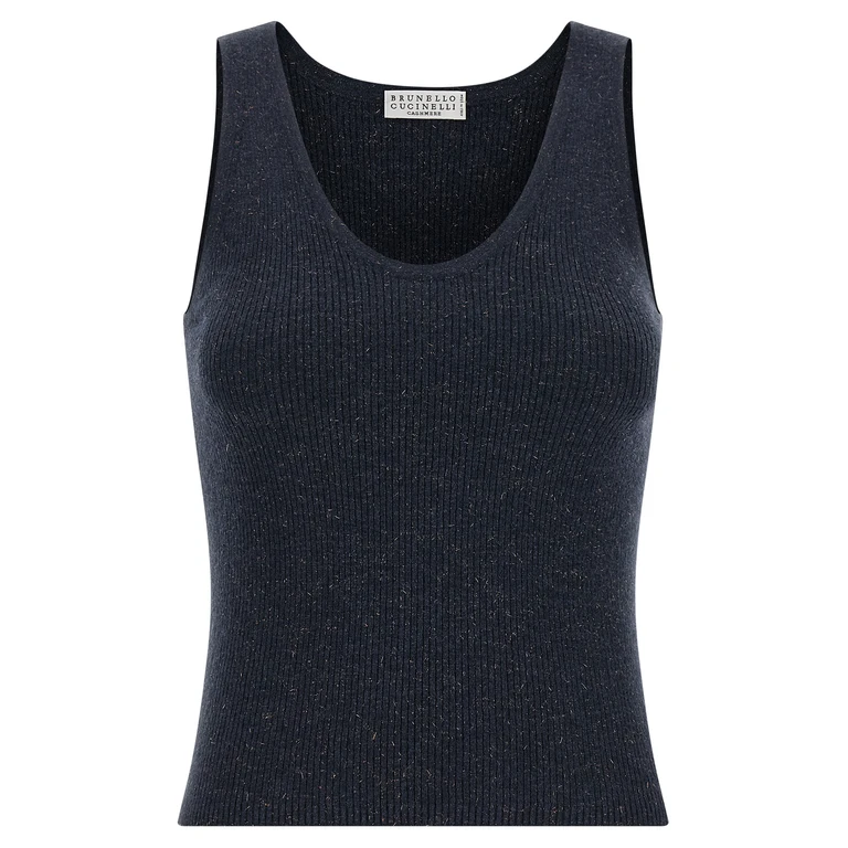 Blue Cashmere Sleeveles T-Shirt - Women