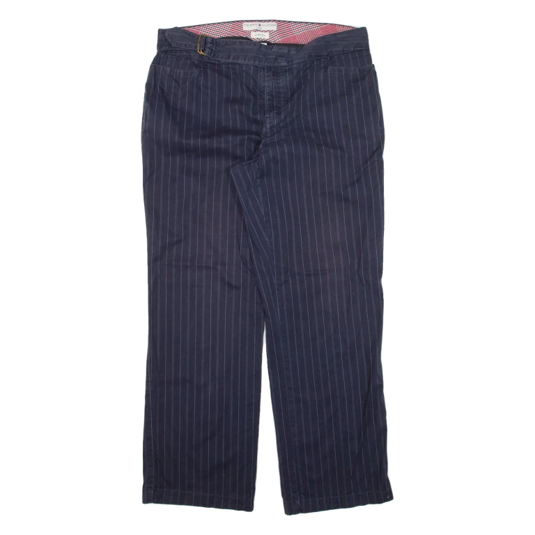 TOMMY HILFIGER Pinstripe Womens Trousers Blue Loose Straight W35 L30