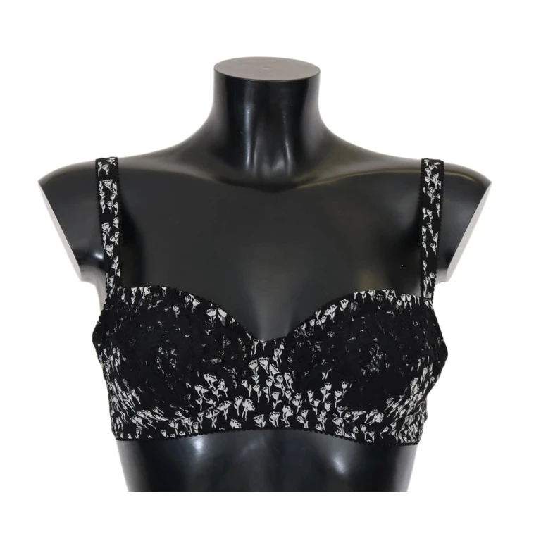 Dolce & Gabbana Black Silk White Lace Stretch Underwear Bra Cotton Clothing - Women