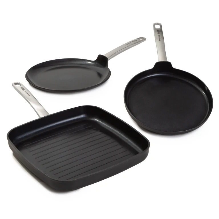 Leo Graphite 3Pc Nonstick Ceramic Specialty Cookware Set, Sustainable Recycled Material
