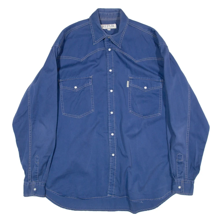 REPAIR Mens Plain Shirt Blue Long Sleeve M